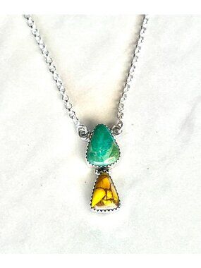 Turquoise & Honey Dahlia Pendant Necklace With Sterling Silver Chain